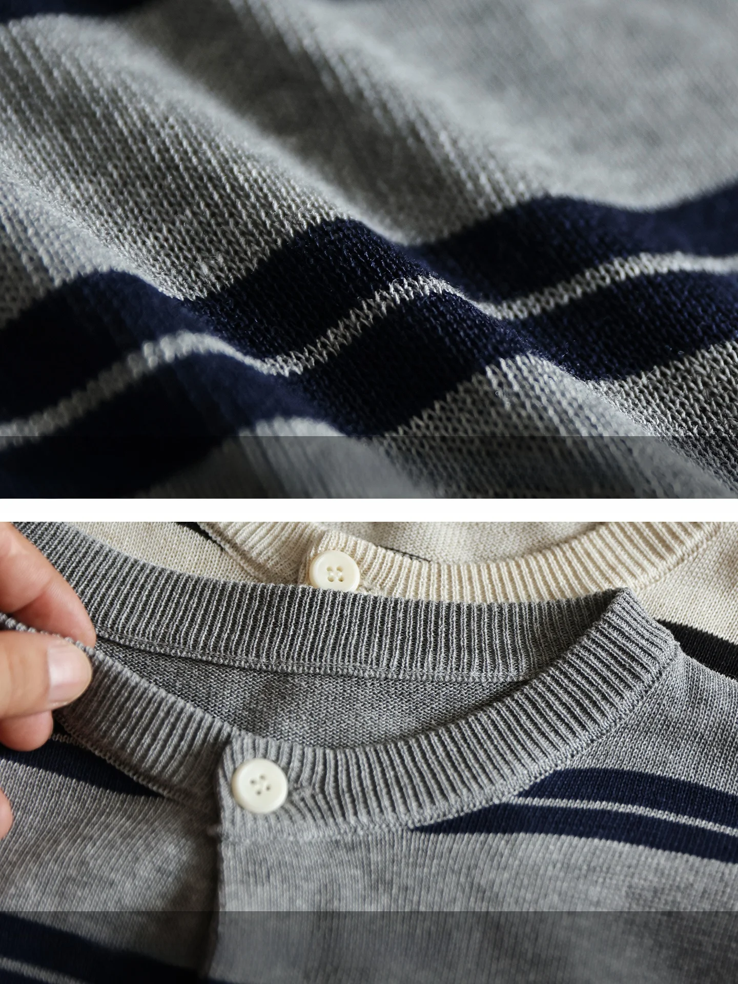 Men's Summer Breathable Retro Striped Henry Collar Knitted Open Cardigan Linen Lyocell Italian Style Commute Top Casual Tee
