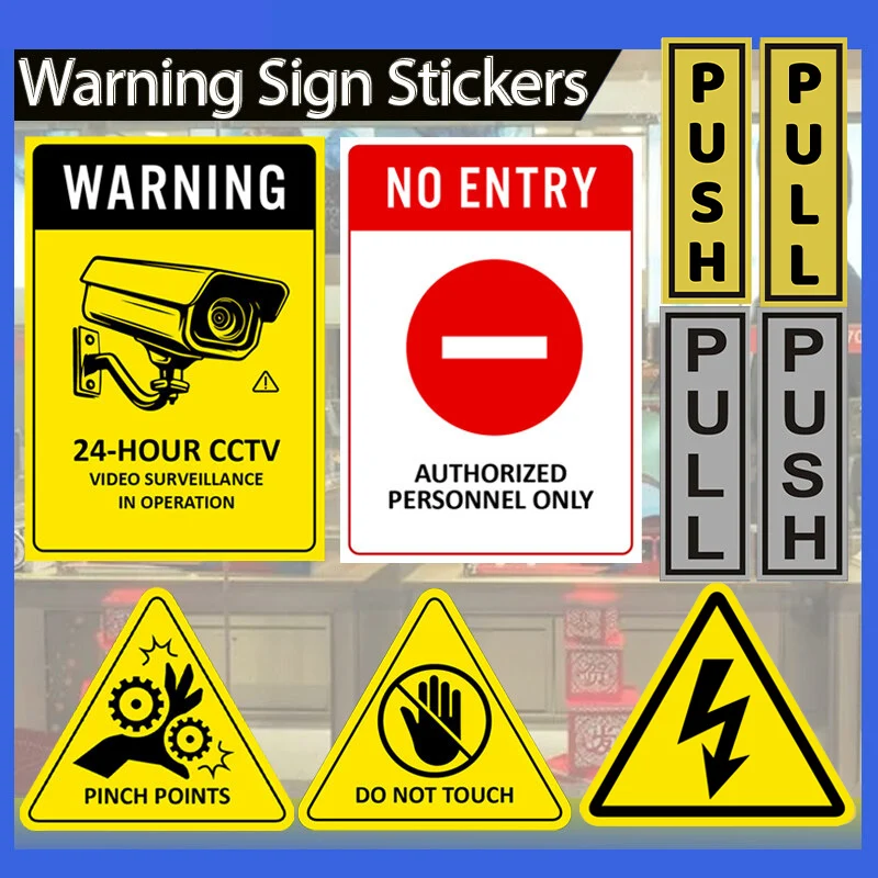 Warning Sign Stickers Waterproof Stickers Self-Adhesive Peel and Stick Vinyl Label  Yellow Mark Sign Stickers Video Surveillance