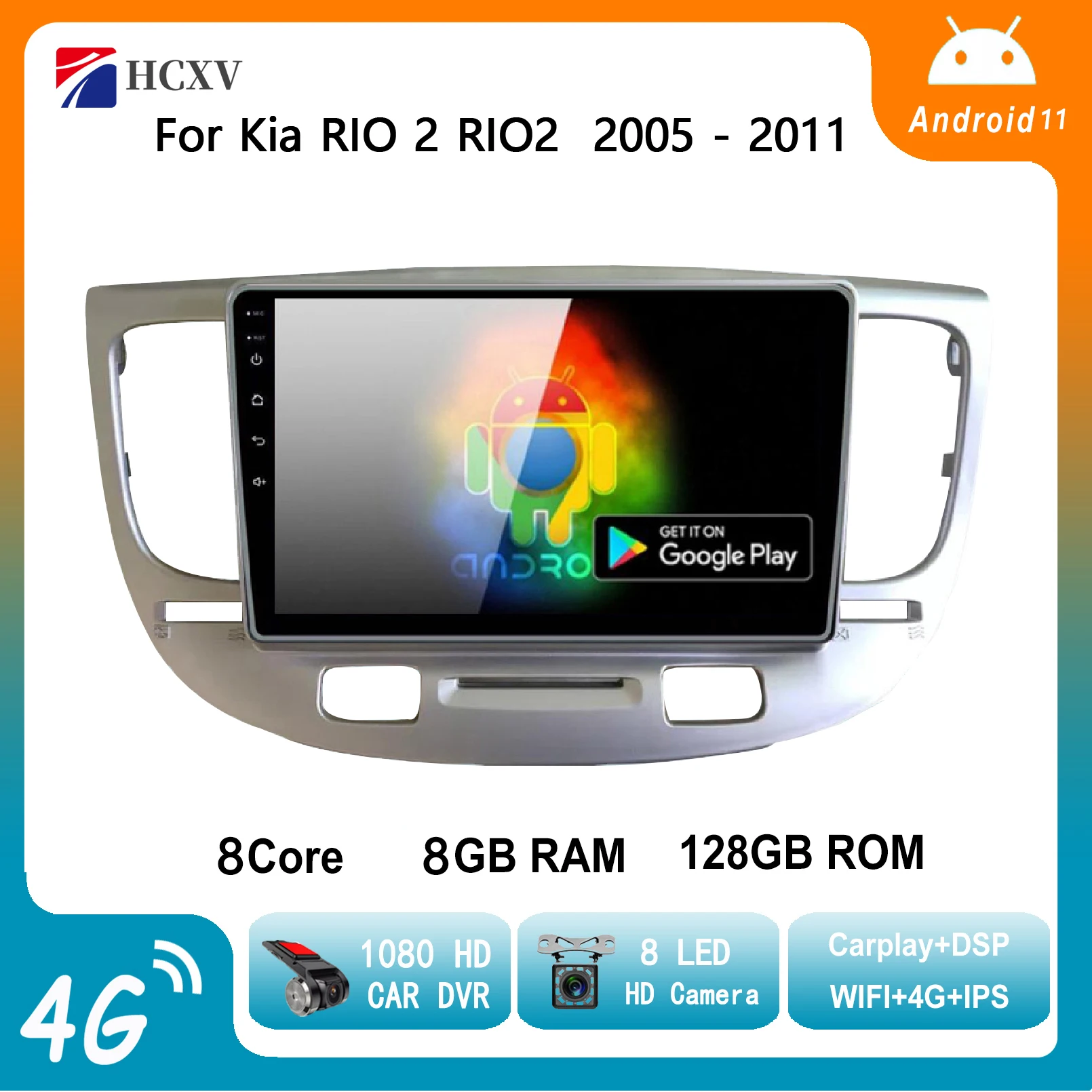 

HCXV For Kia RIO 2 RIO2 2005 - 2011 Car Radio Multimedia video player GPS No 2 din Android 12.0 Bluetooth WIFI 4G+64G