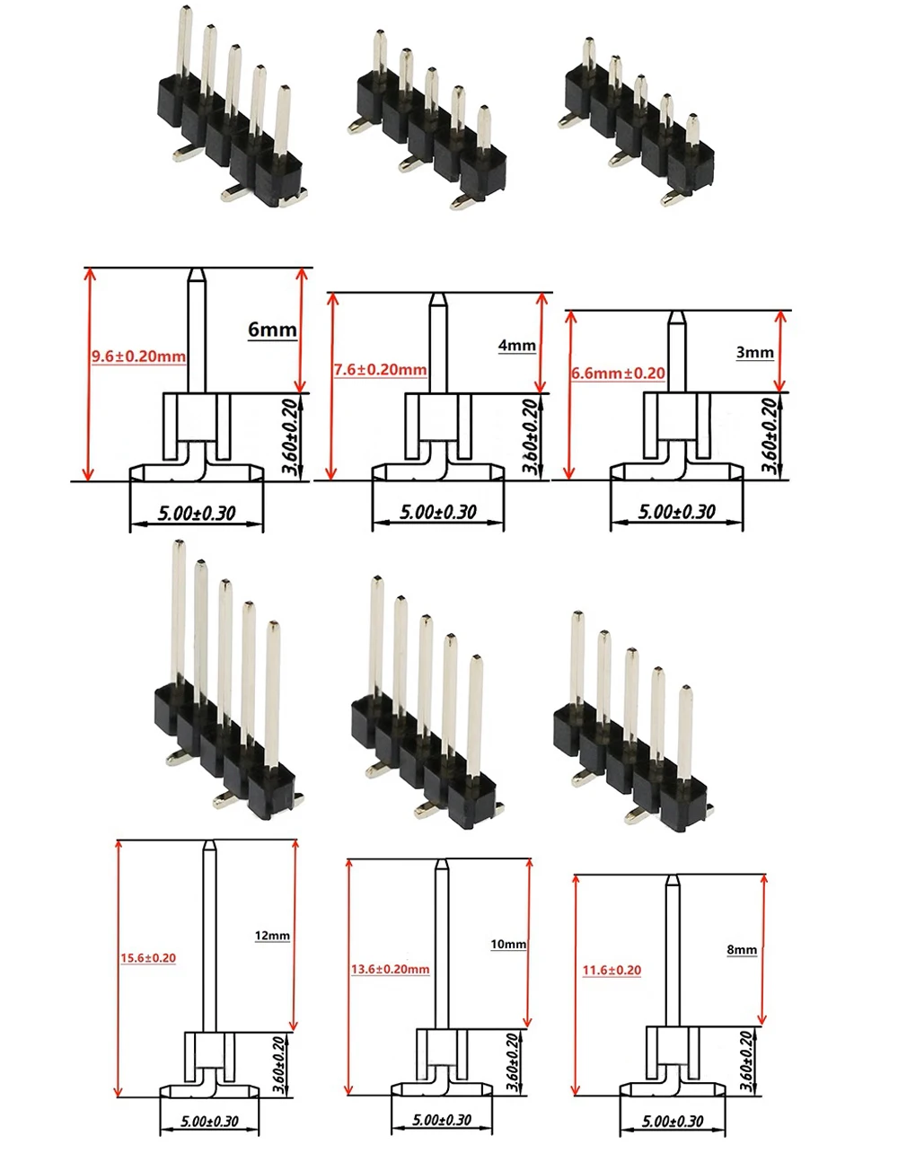 

10pcs 2.54mm Cuttable Breakable 1X40P PA3mm 4mm 6mm Optional SMD Single Row Male Pin Header