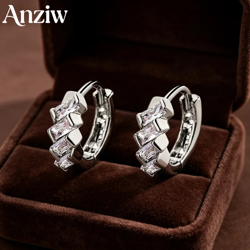 

Anziw Certified 2.5x5mm Baguette Cut Moissanite Geometric Hoop Earrings for Women 14k Gold Filled Earring Wedding Jewelry Gift