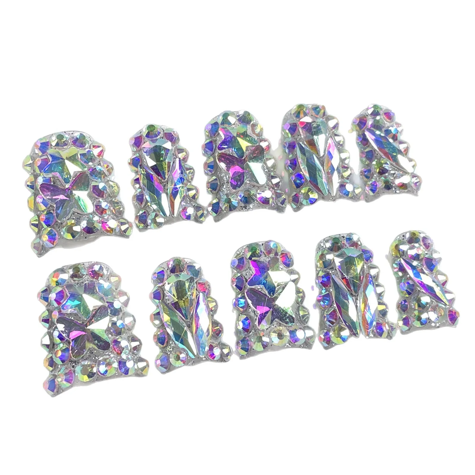 10 個フルフラッシュラインストーンプレス爪きらめくカラフルなショートカモノハシ手作り付け爪甘いクールスパイシーガール偽爪