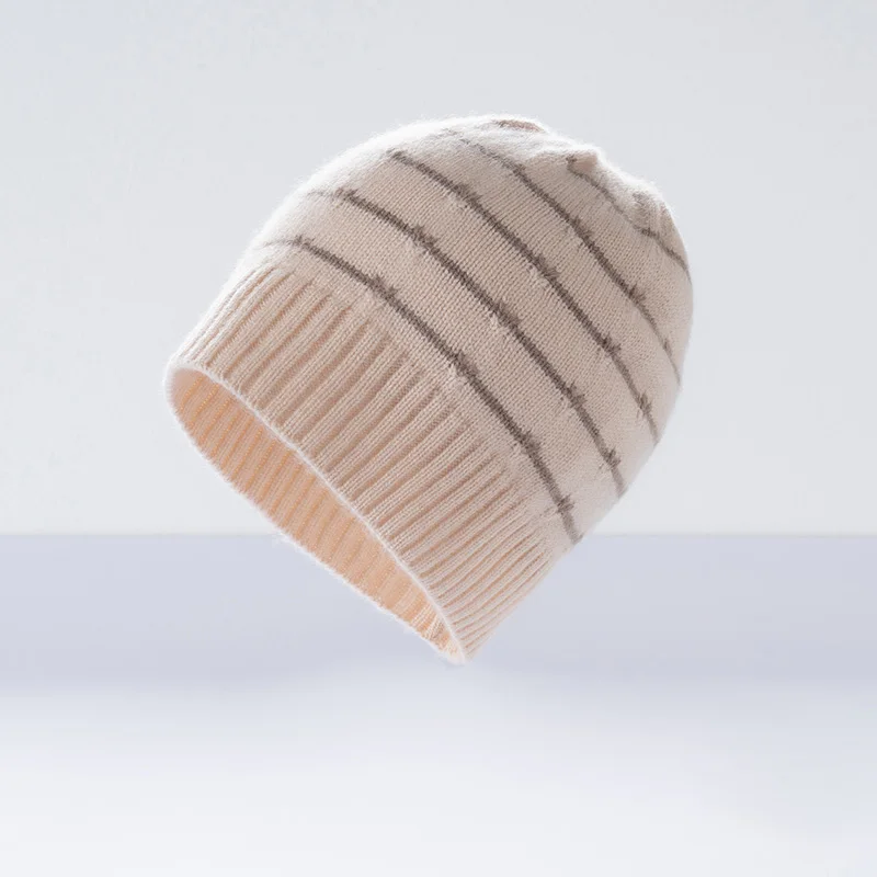 

2025 New 35% Cashmere Knitted Casual Women's Hat Fashion Stripe Winter Men's Warm Head cap Knitted Ear Protection Hat