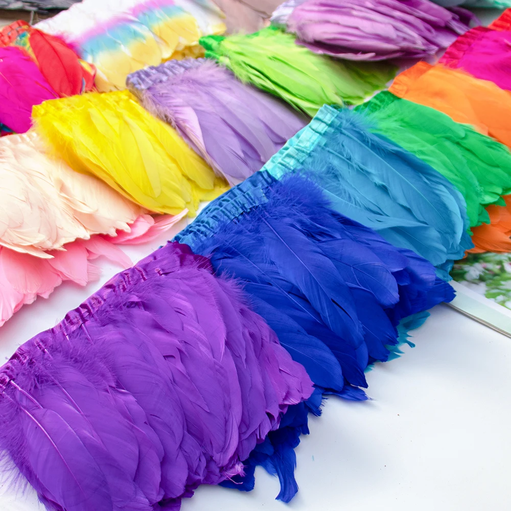 1 Meter Natural Goose feather Trims Ribbon 15-20CM Multicolors Duck Feathers Fringe for Party Dress Skirt Sewing Accessory