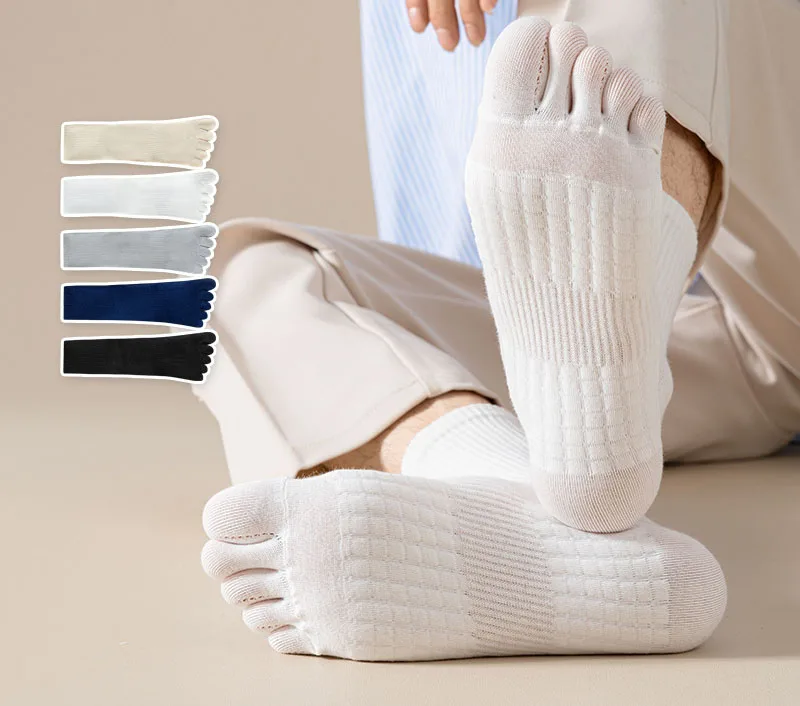 Spring Autumn Men\'s Five Finger Socks Middle Tube Cotton Socks Breathable Sweat-absorbing Massage Socks Crew Split Toe Socks