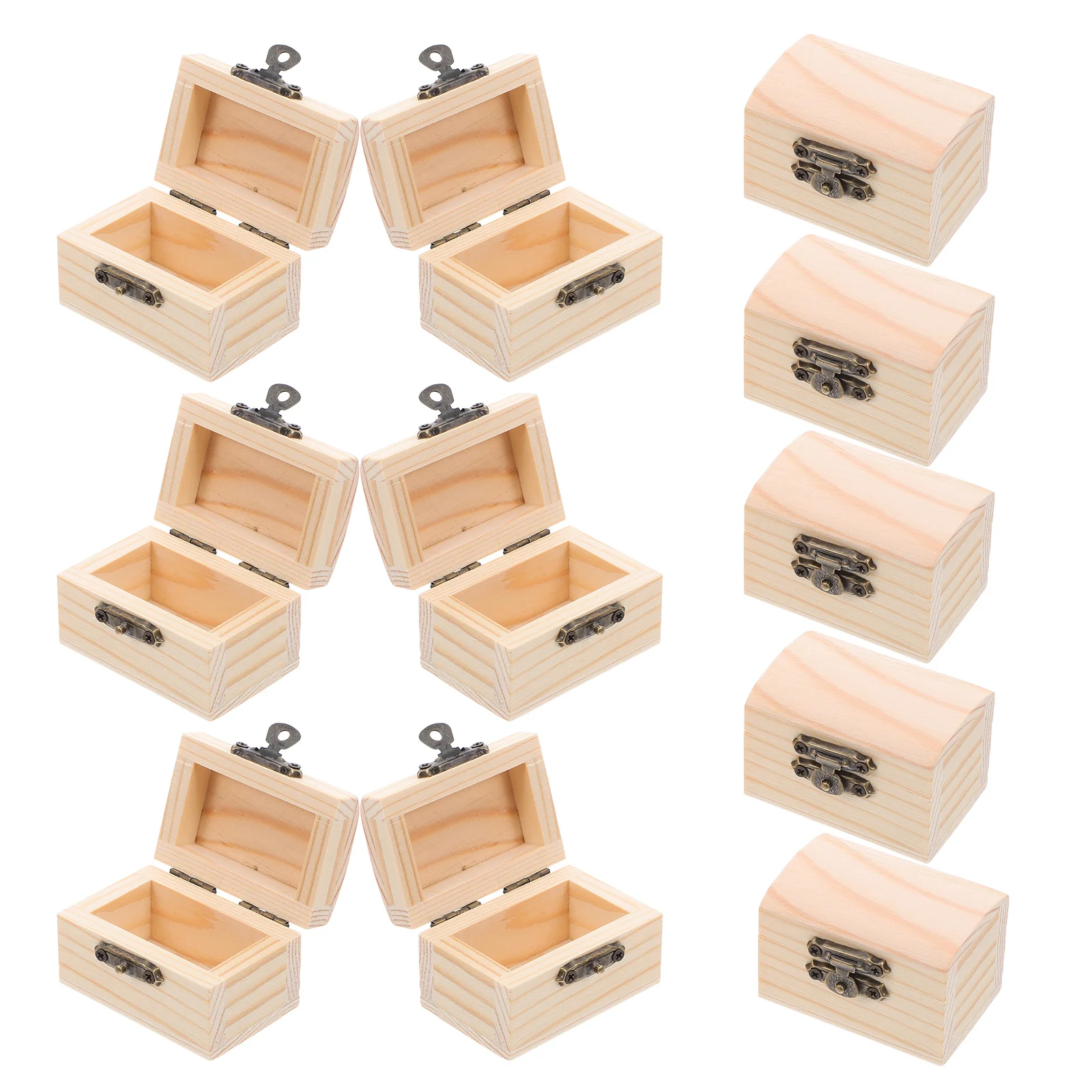 

12Pcs Mini Unfinished Pine Wood Treasure Chest Hinged Lid Lockable Craft Boxes DIY Decor Jewelry Storage Chest