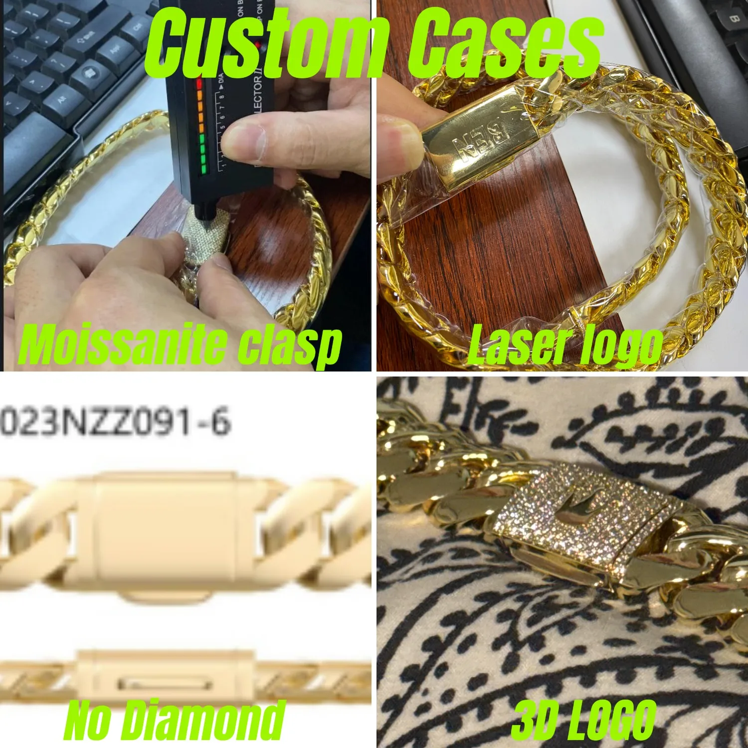 Moissanite Cuban .Customized Chain Bracelet Necklaces 14K 18K Gold Plated Solid Brass Miami Cuban Link Chain Hip Hop for Men