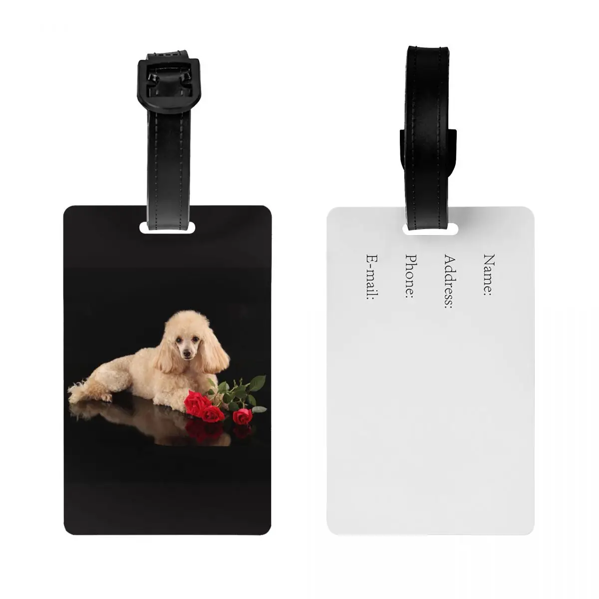 Custom Poodle Dog With Rose Flower Luggage Tag With Name Card Animal Pattern Privacy Cover ID Label for Travel Bag Suitcase