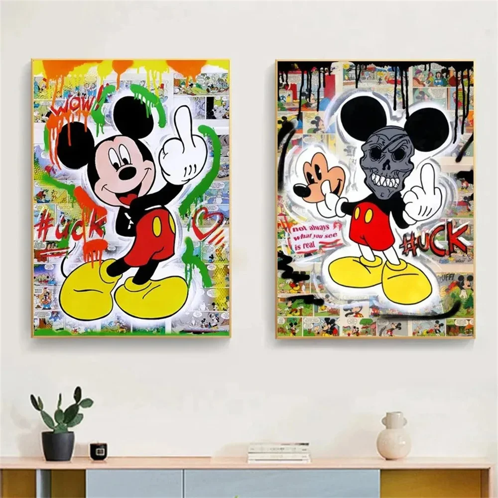 Mickey Mouse Graffiti Art Wall Decor Disney Posters And Prints Donald Duck Street Art Cartoon Pop Canvas Painting Living Room