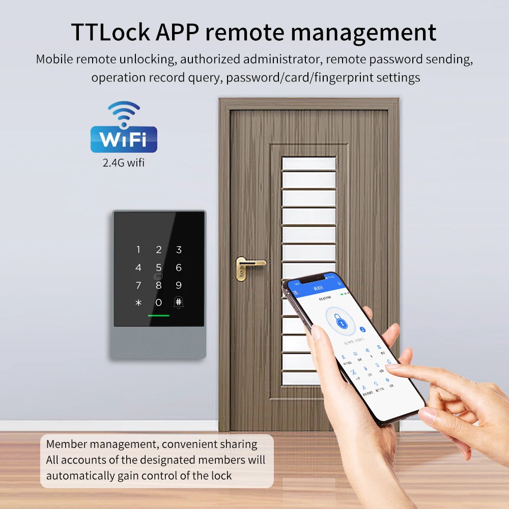 TTLOCK-Leitor de Controle de Acesso Inteligente para Portão de Bloqueio Elétrico, WiFi Integrado, Desbloqueio Remoto Gateway, Teclado, Desbloqueio