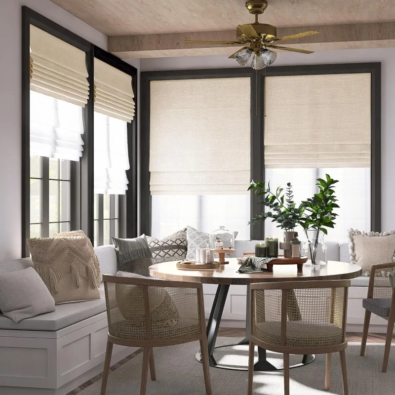100% Customizable Easy Install Blackout And Light Filtering Fabric Cordless Hand Rest Manual Dual Layer Roman Shades For Home