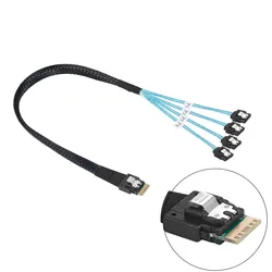 Mini Slim Line SAS 4.0 SFF-8654 4i 38pin Host to 4 SATA 3.0 7pin Target Hard Disk Fanout Raid Cable