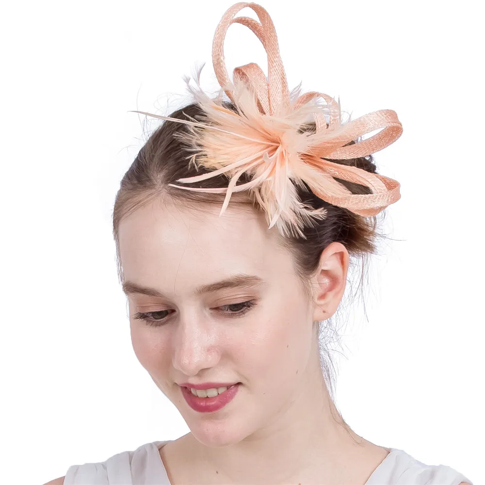 

Sinamay Champagne Headwear Hair Clips Headwear Women Ladies Fascinators Weeding Party Tea Hats Church Cocktail Feathers Headwear