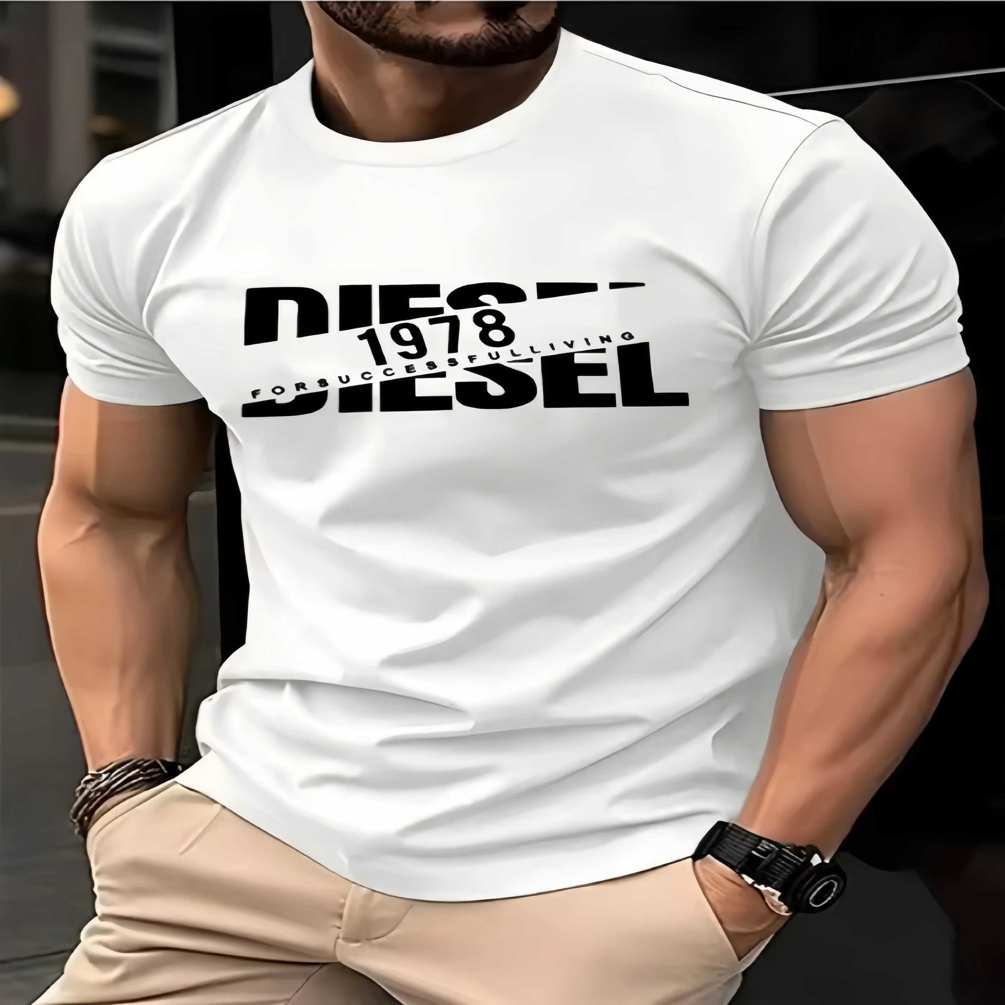 2026 Men's Diesel Style 1978 Print T-shirt Cotton Casual Streetwear Fashion Short Sleeve Tee