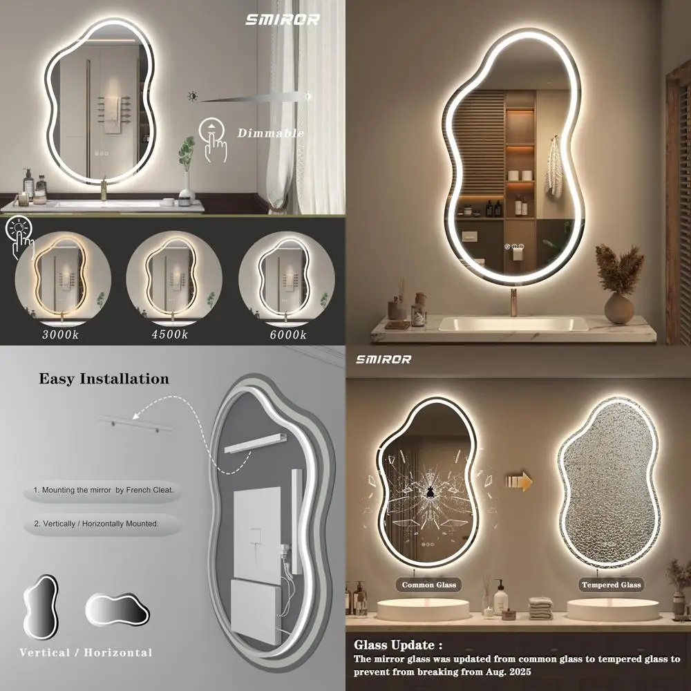 

Зеркало для ванной с LED-подсветкой 20x36 дюймов, с облачными светильниками, функцией антизапотевания, регулировкой яркости и памятью настроек