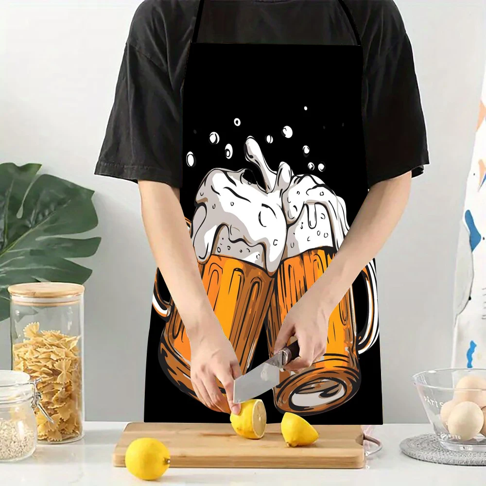 1 مريلة لمهرجان البيرة مع مطبوعات أكواب البيرة الإبداعية، مريلة طبخ متعة متينة ومريحة للتنظيف المنزلي، 50 × 70 سم