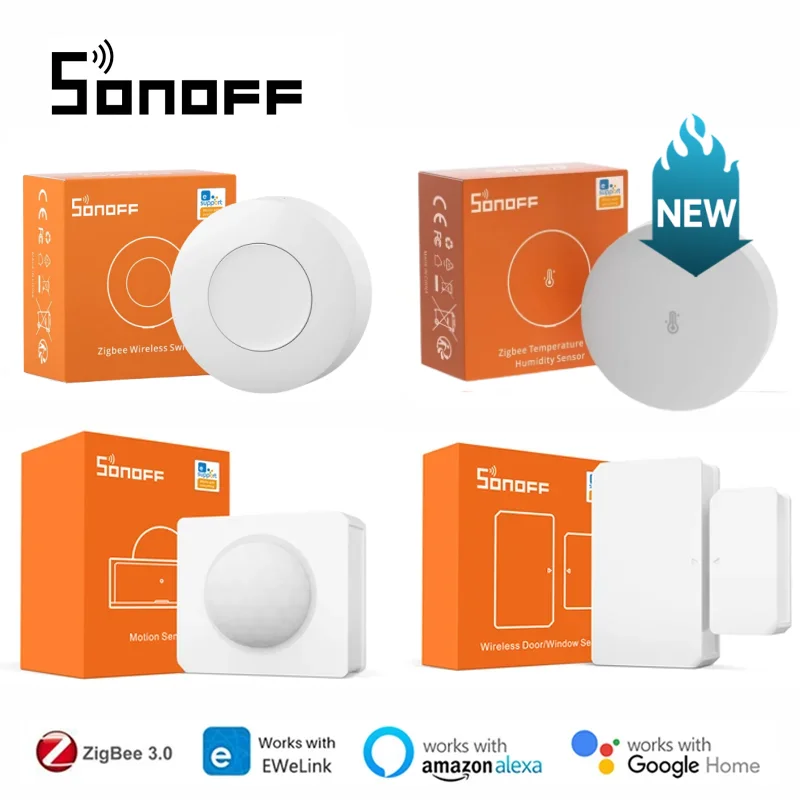 

Беспроводной переключатель SONOFF Zigbee Dongle Plus ZBBridge/датчик влажности температуры/движения/дверного датчика, работает с Alexa Google Home