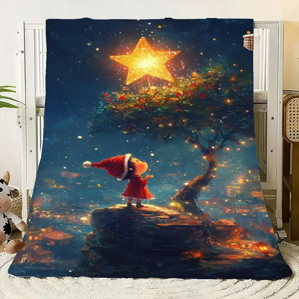 بطانية عيد الميلاد على شكل نجمة ذهبية غريبة الأطوار - رمي صوف ناعم مريح يتميز بمشهد شتوي سحري مع طفل في قبعة سانتا، توينكلي #4