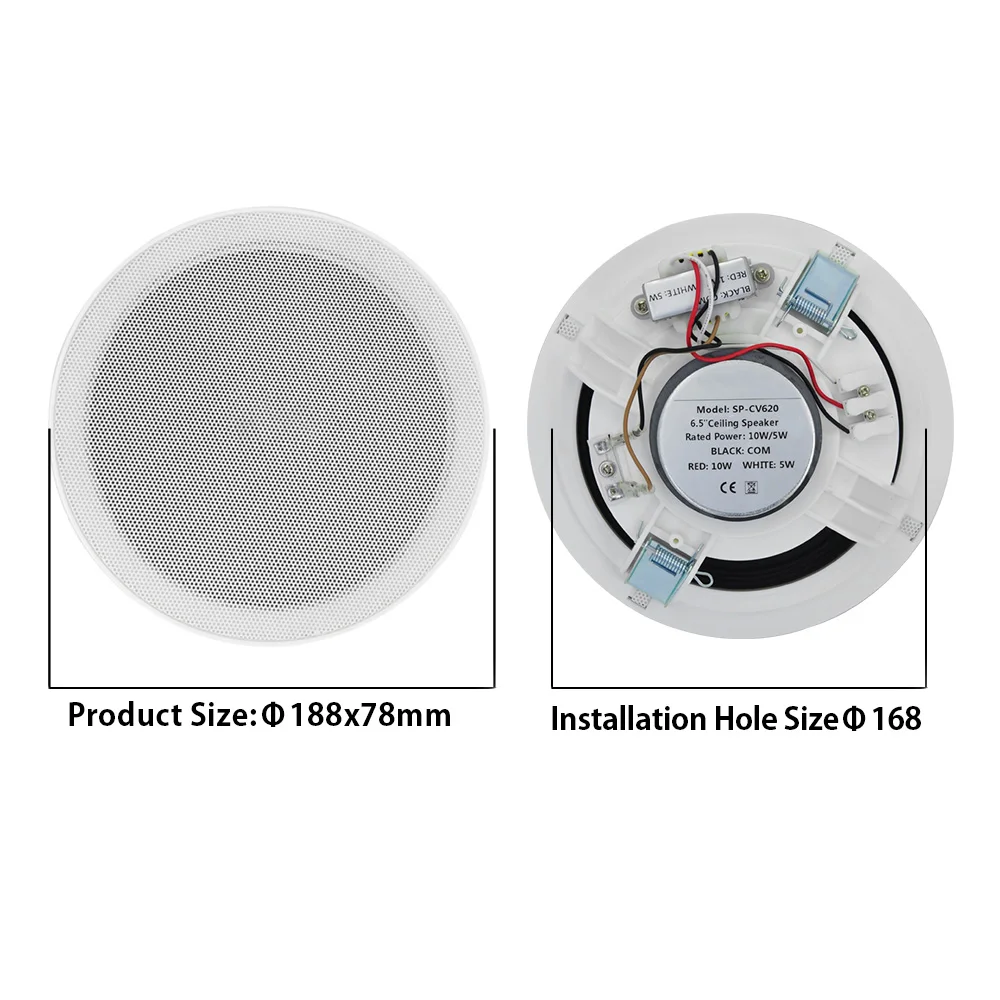 مكبرات صوت للسقف السلبي مقاس 6.5 بوصة 10 وات مكبر صوت ABS صديق للبيئة من البلاستيك شبكة معدنية كاملة لنظام العناوين العامة