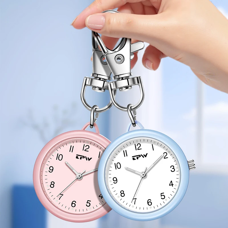 TPW Pocket Watches Nurse Pocket Watch with Keyring Arabic Numerals Doctors Student Quartz Watch Vintage Watch