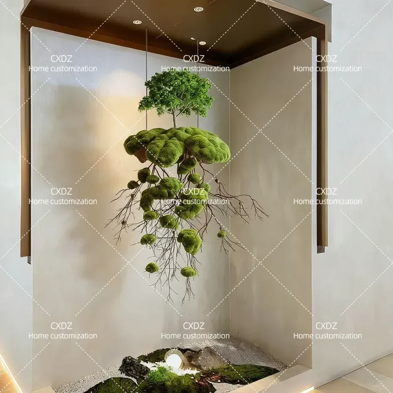 Hanging suspended simulated tree porch landscaping indoor landscape upside down pendant props fake bionic plant space