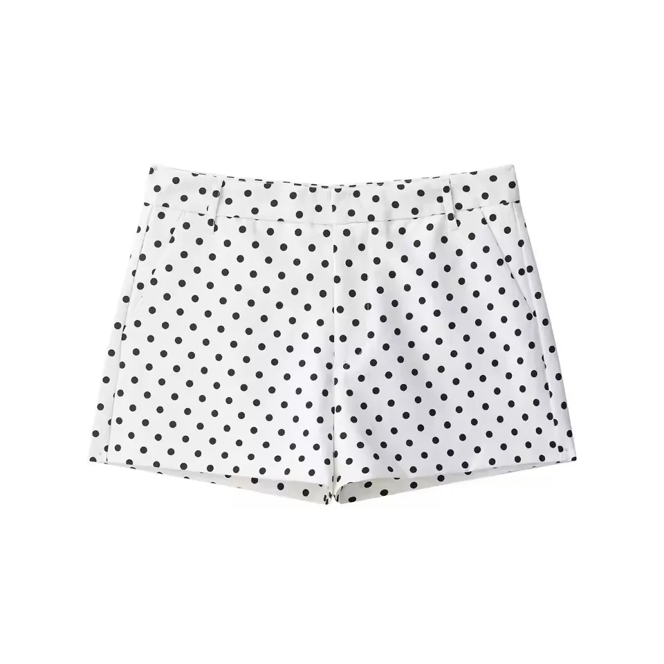 Damen-Set mit Polka Dots, 2-teilig, lässig, Stehkragen, langärmliges Crop-Top und Shorts mit hoher Taille, Outfit, Frühlingsmode, Streetwear – Detail 13