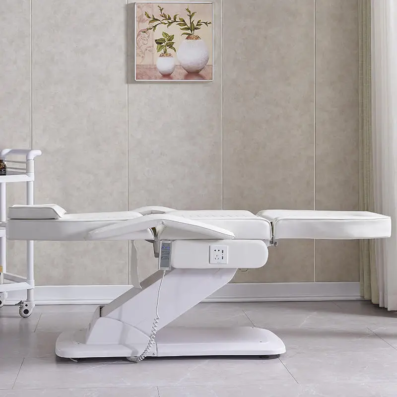 Portable Manual Lift 3-Motor Folding Massage Bed With Metal Frame And Buff Synthetic Leather For Salon Spa Tattoo Studio