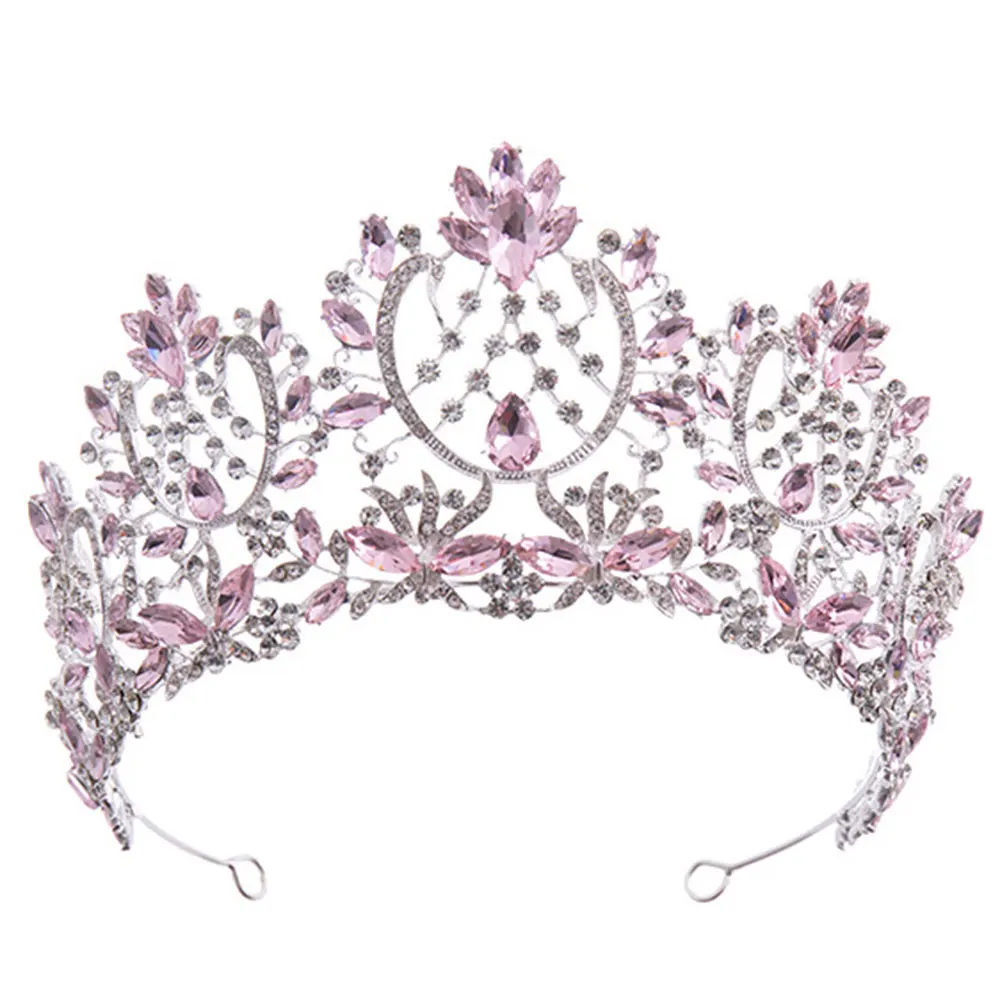 KMVEXO Baroque Gorgeous Large Pink Rhinestone Tiaras Hair Jewelry for Women Crystal Wedding Crown Bridal Headwear Party Jewelry