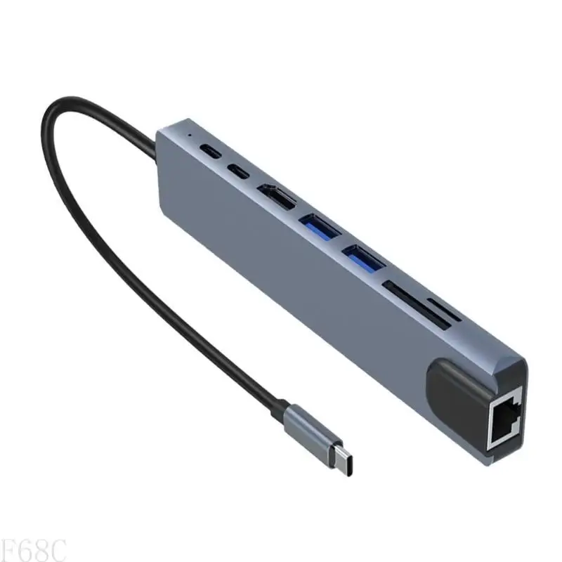 

F68C 5/8 в 1 USB C Hubs Type C до 4K Адаптер с RJ45 Networking Ethernet LAN LAN