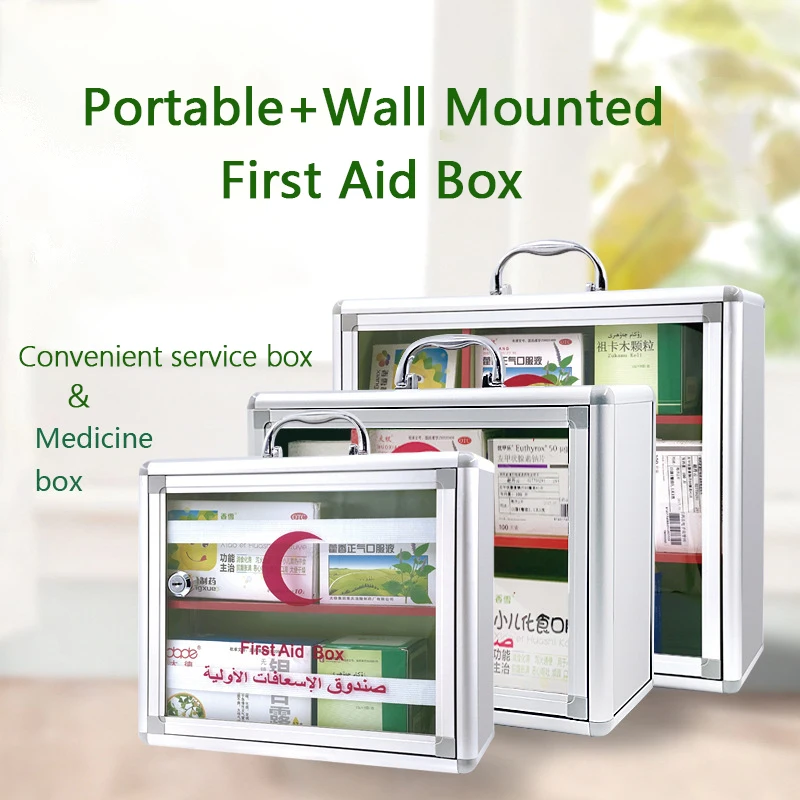 Wall Mounted Multifunctional Household Plastic Aluminium Alloy Medicine Box Lockable Storage Large Empty First Aid Box