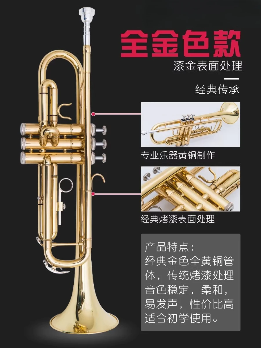 Trumpet, musical instrument, trumpet in B flat, beginner playing exam professional band teaching church Western musical
