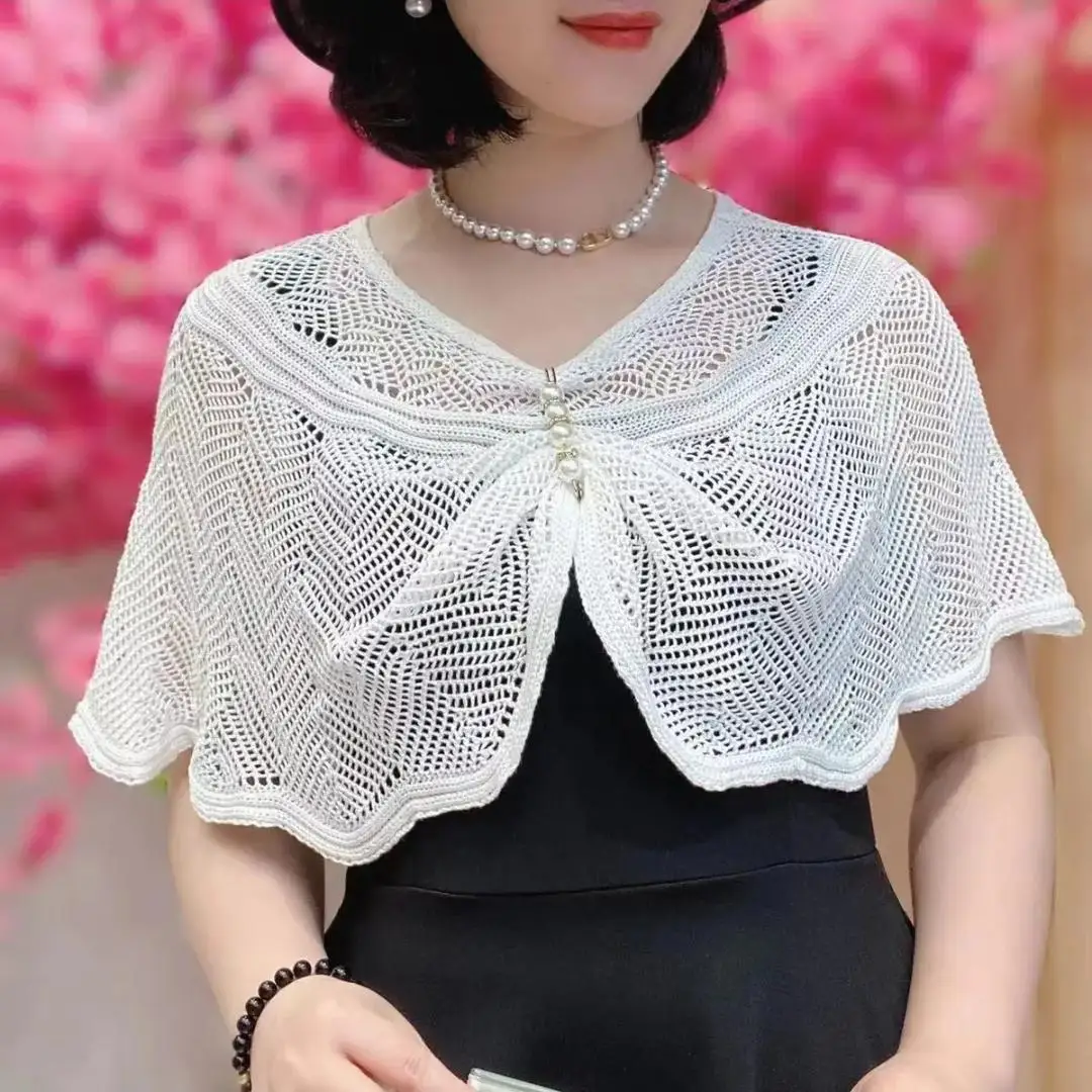 Sunscreen shawl pullover knitted women's summer thin fashionable versatile neck protection slimming effect Poncho