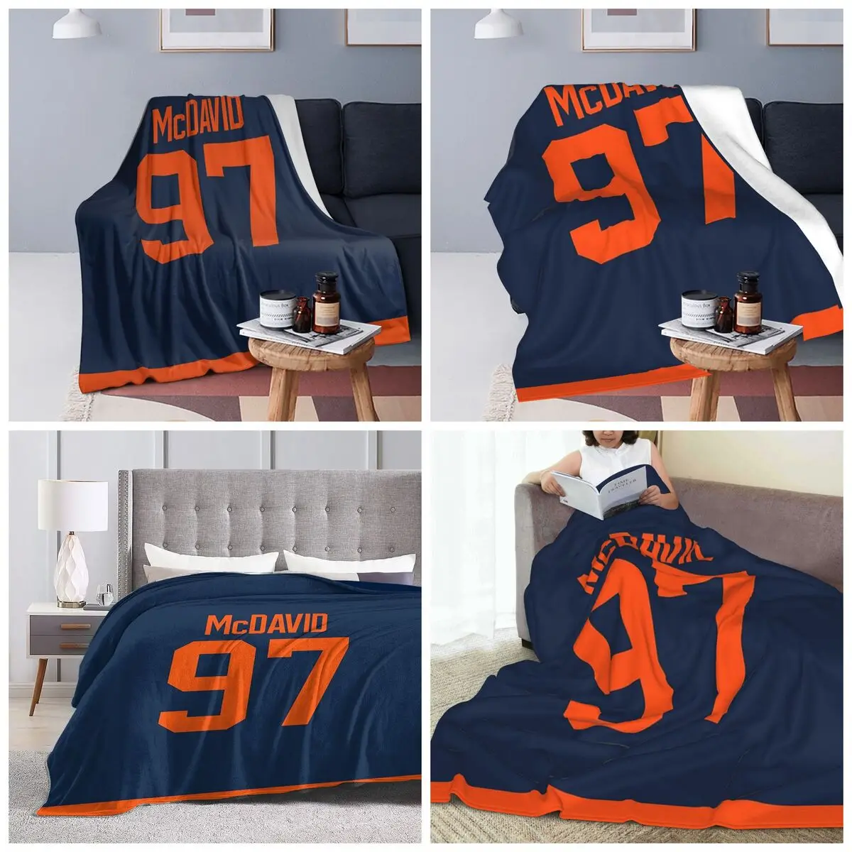 Edmonton Oilers Connor McDavid Alternate Jersey Back Blankets Soft Warm Flannel Throw Blanket Cover for Bed Travel Home Sofa