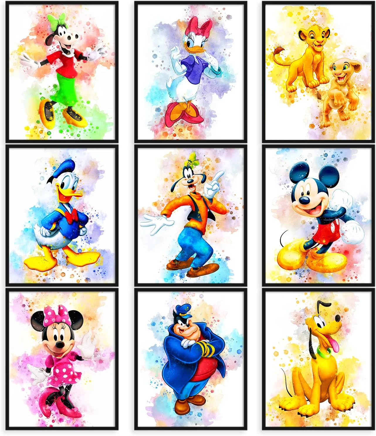 Classic Watercolor Graffiti Disney Cute Cartoon Characters Mickey Canvas Paintings Wall Art Posters Prints Kids Gifts Home Decor