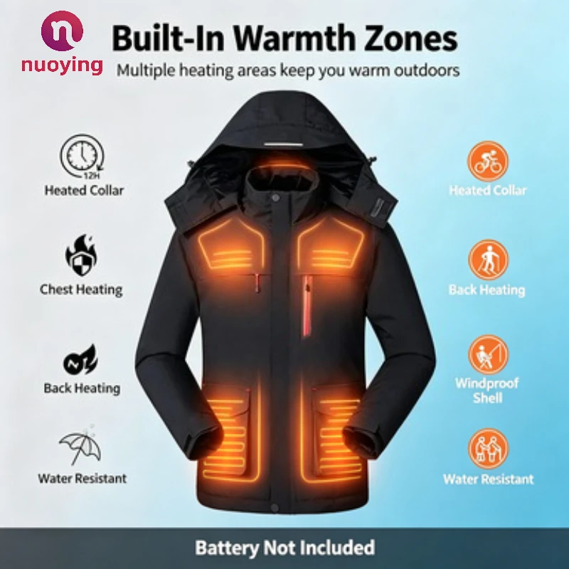 Outdoor-Sportjacke mit USB-Heizung, 3-Zonen-Heizung, winddicht, warm, für Skifahren und Klettern, Powerbank nicht im Lieferumfang enthalten