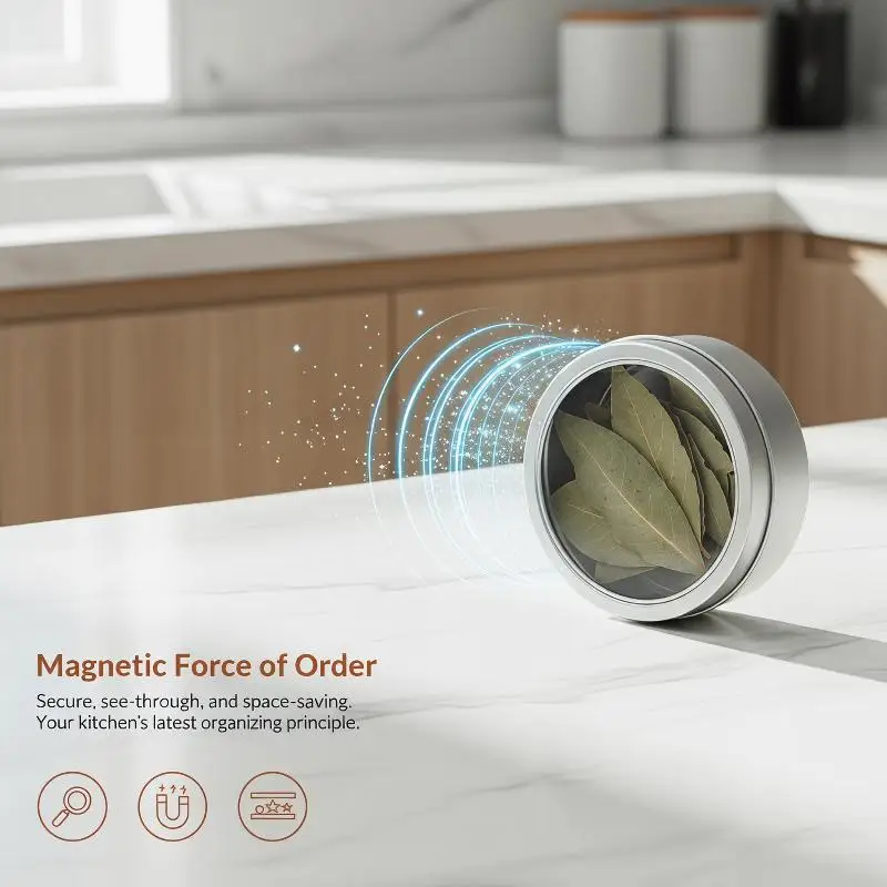 Magnetic Fridge Organiser Round Tin Box With Magnet Kitchen Spice Storage Box Home Office Organisers With Transparent Cover