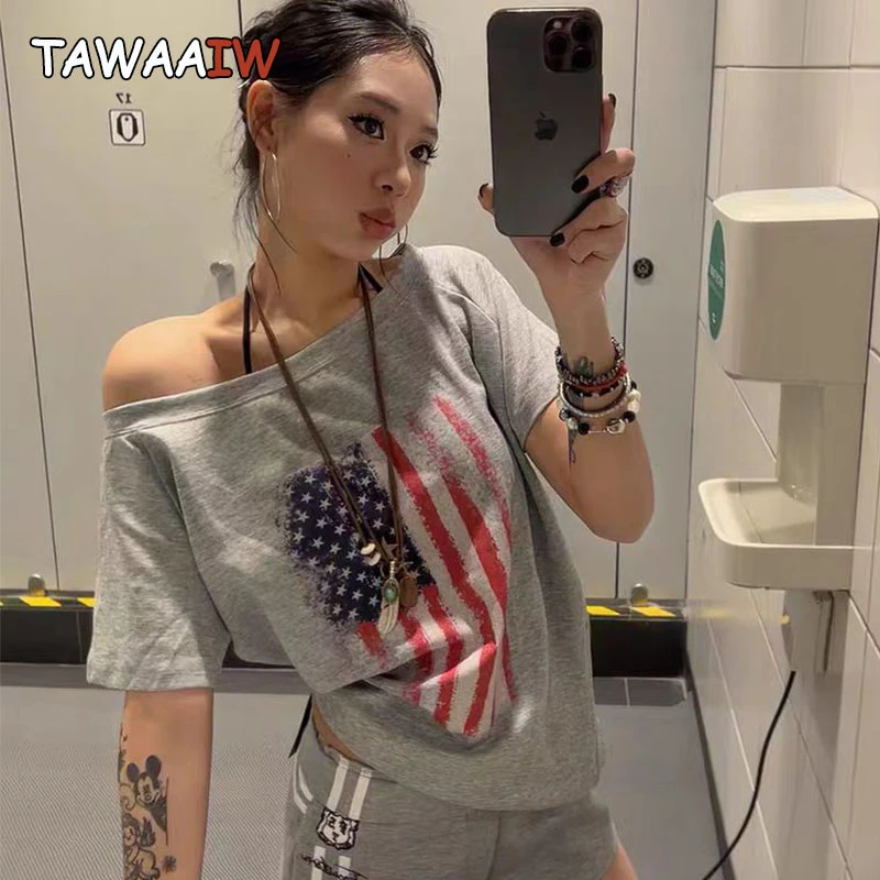 

Tawaaiw Graphic T Shirts Woman Clothes Short Sleeve American Retro 2000s Clothes Y2k Print Tees Female Clothing Chic Vintage