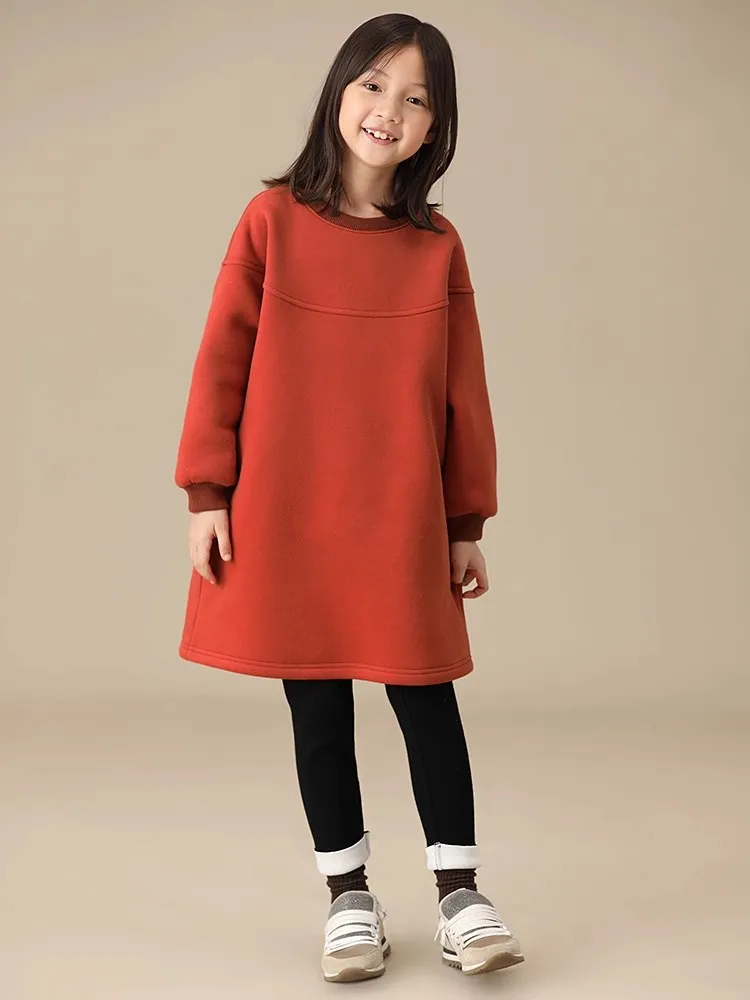 Winter Autumn Kids Girl Dress  Hooded Warm Children's Clothing Thicken Fleece Loose Dress Long Sleeve Toddler Girl Outerwear