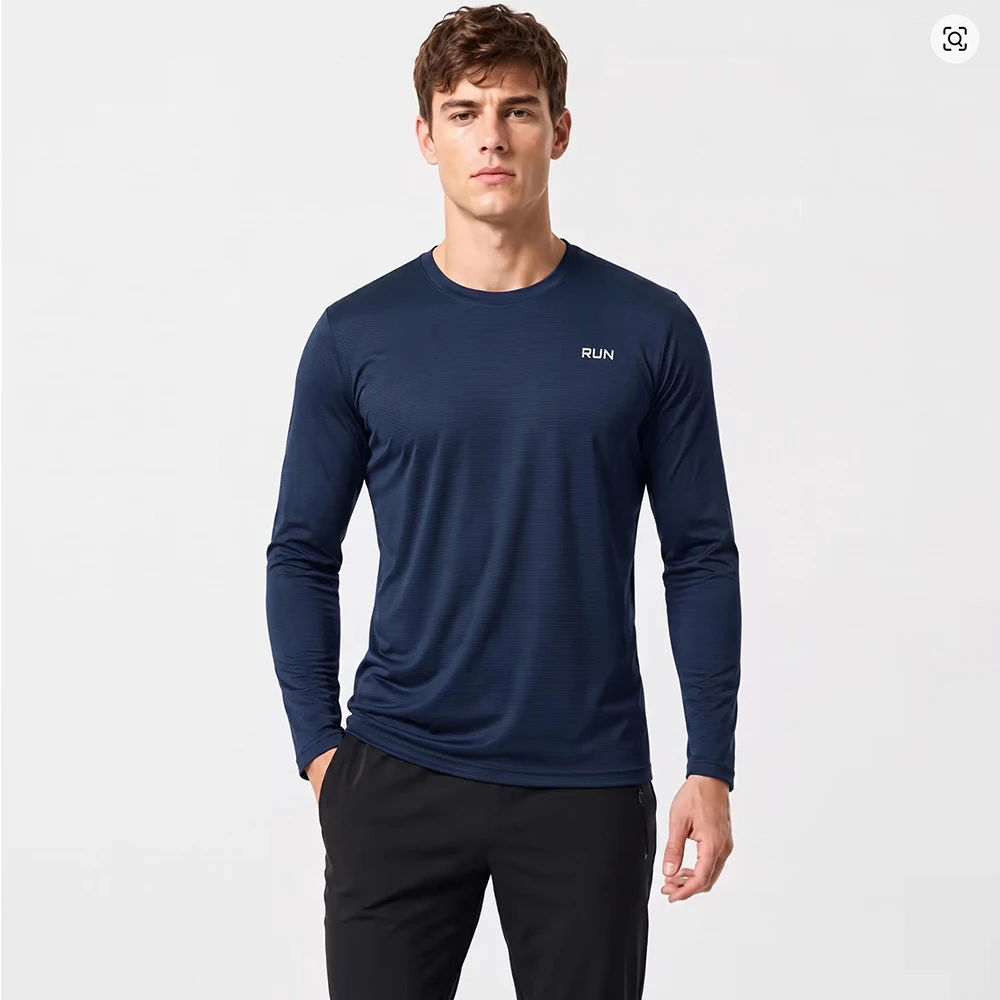 Men's Thin Ice Feel Quick Dry Sun Protection Long Sleeve Running T-shirt Outdoor Hiking Trekking Gym Workout Athletic Top