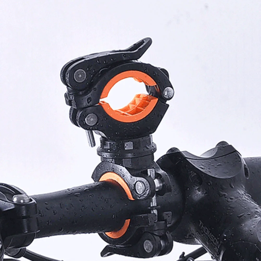 

360 Degree Adjustable Rubber Bike Flashlight Mount Clamp Handlebar Light Holder Bracket Clip Strong Stable Black Orange