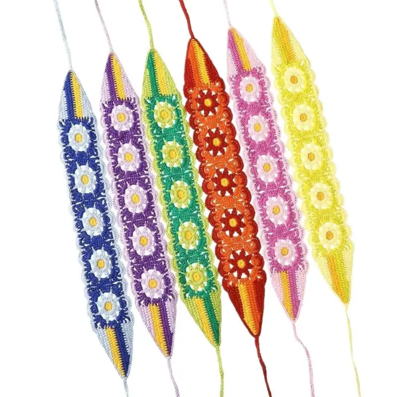 Sommerliches, gestricktes Stirnband mit Blumenmuster, Stretch-Turban, gehäkeltes Blumen-Haarband, Kopftücher, Bandanas für Mädchen und Frauen, Haar-Accessoires – Detail 9