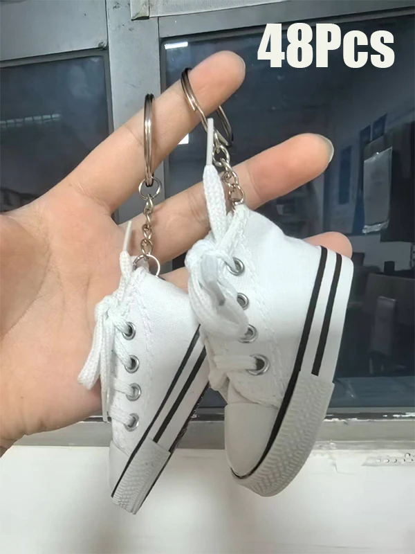 48Pcs Small Canvas Sneaker Keyring Mini Shoe Shaped Key Chain Handbag Decoration