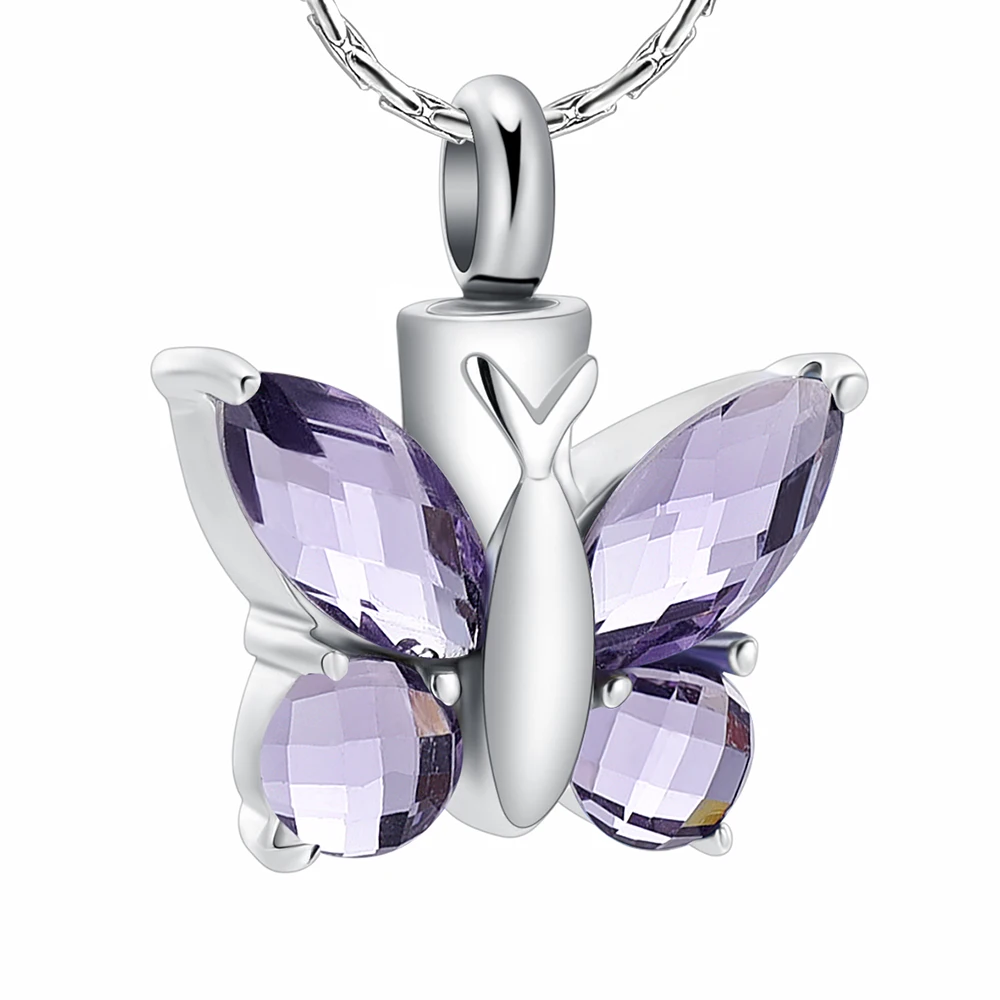 Fashion Crystal Butterfly Pendant Necklace Cremation Urn Purple/Blue/Red/Green/Pink Color Memorial Jewelry cremains Keepsake