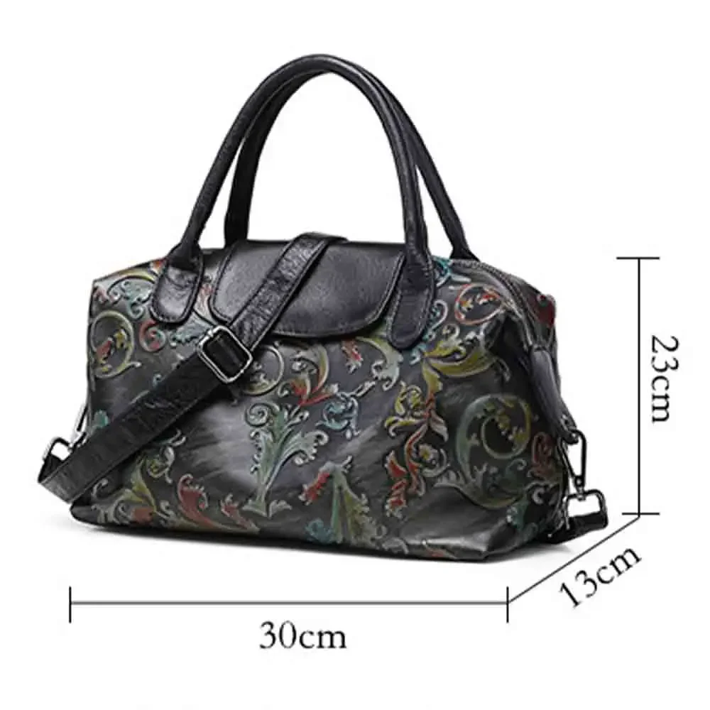 Motingsome High Quality Calfskin Casual Tote for Women Retro Flower Pattern Shoulder Handbag Vintage Ladies Genuine Leather Bag