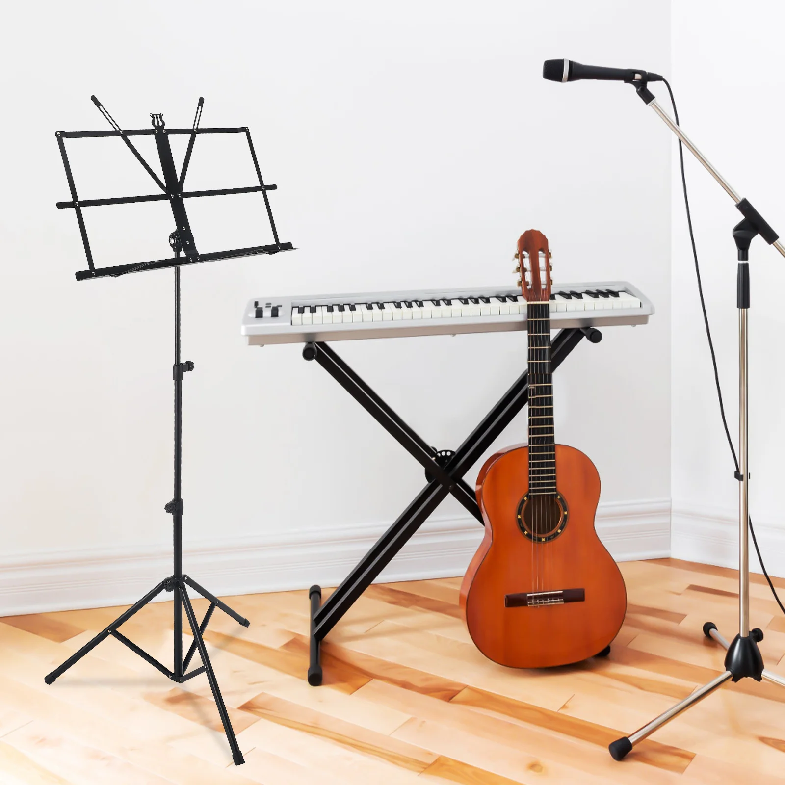 

Portable Folding Music Stand Adjustable Height Angle Heavy Duty Iron Music Sheet Stand for Performance Practice Teaching