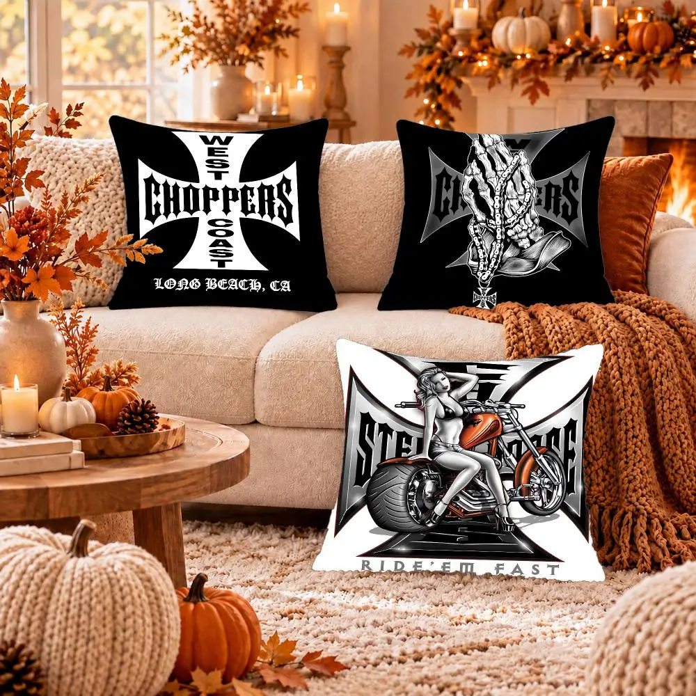 Car W-West Coast Chopper Cushion Cover Soft Plush Cushion Case Throw Pillowcase Cozy Home Sofa Bed Living Room Decor