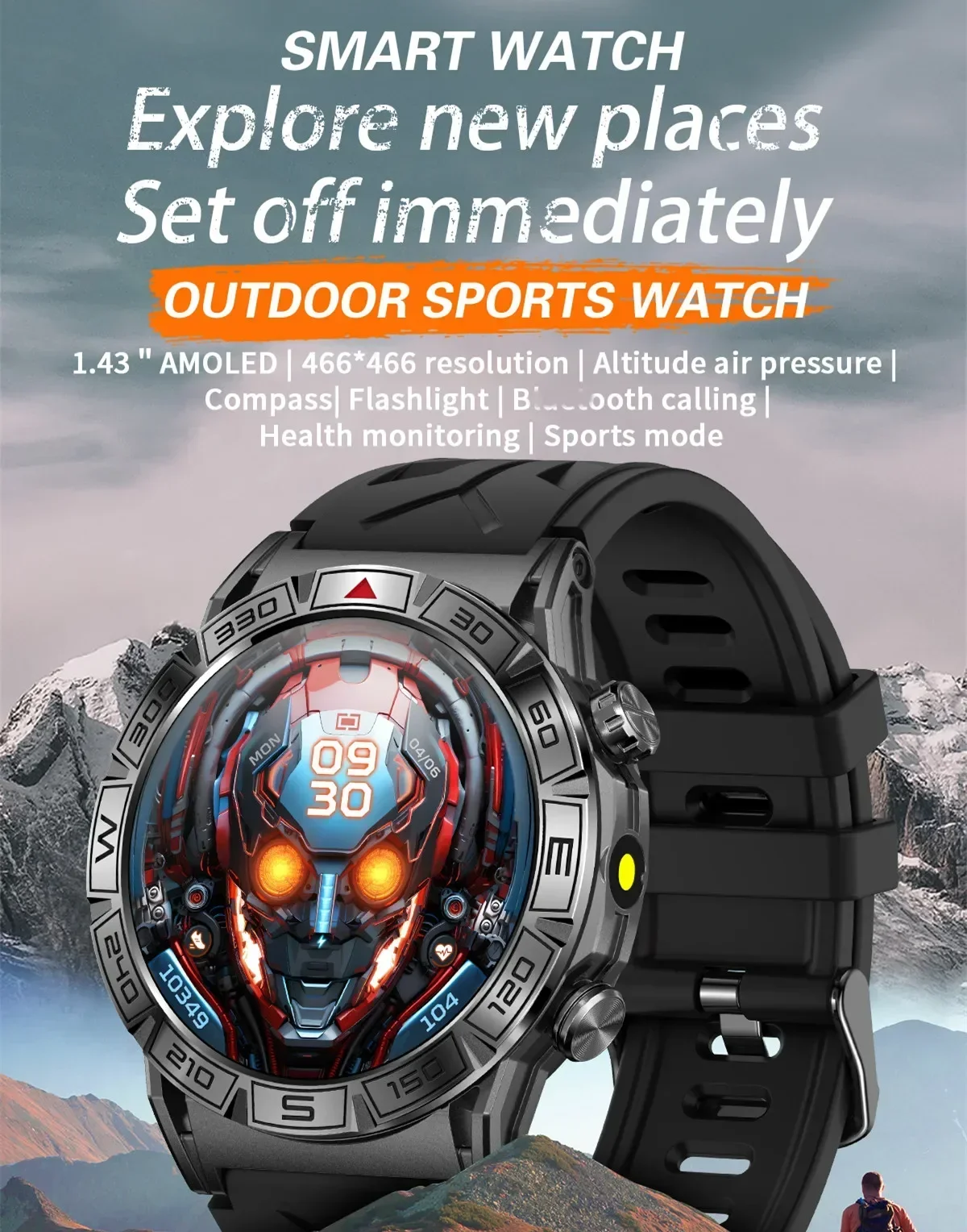 Sport fitness tracker smart watch for android ios KC80 flashlight compass BT call heart rate smart watch hombre good quality