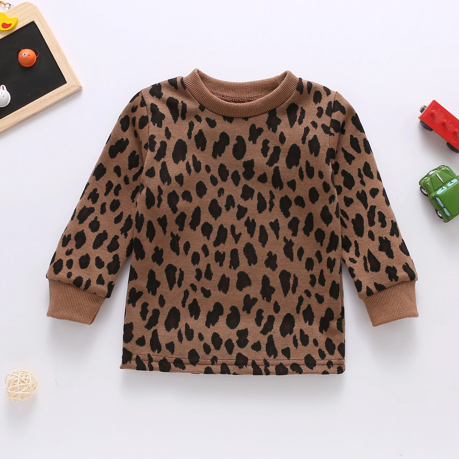 Spring and Autumn Season Boys Fashion Wool Leopard Ribbed Neckline Terracotta Long Sleeve