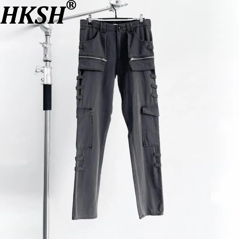 

HKSH осенние новые мужские потертые винтажные лоскутные тонкие повседневные брюки в стиле сафари, уличная одежда, шикарные ретро-модные HK14877