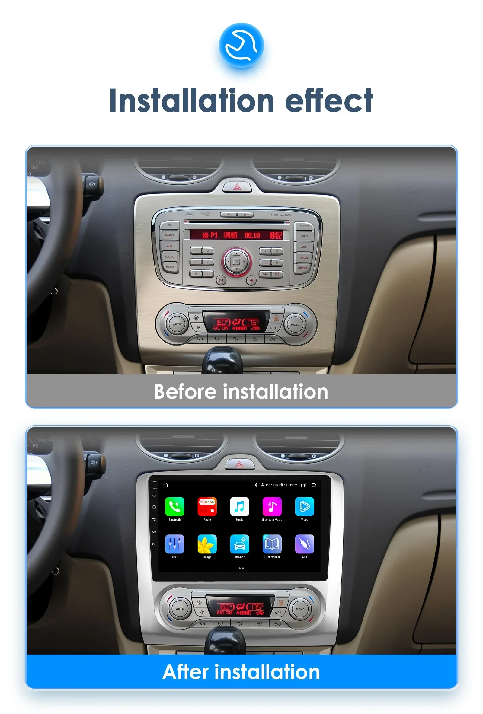 2Din Android Car Stereo Multimedia dla Ford Focus Exi AT 2004-2011 car audio Multimedia GPS Navigation Carplay DSP 4G+WiFi 8581A